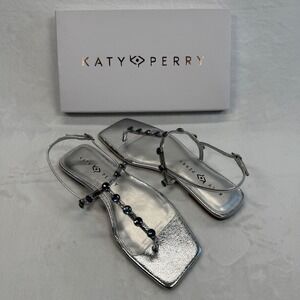 Katy Perry Camie Gemstone Sandals Silver‎ Thong Strap Square Toe Size 9M